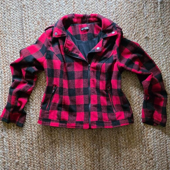 Buffalo Red and Black Plaid Motorcycle Jacket - Picture 1 of 4